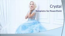  Presentation with light colors - Slide deck with beautiful blonde lady bright pure background and a sky blue colored foreground