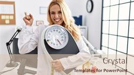  Presentation with weight loss - Slide set consisting of beautiful-blonde-nutritionist-woman-holding background and a lemonade colored foreground