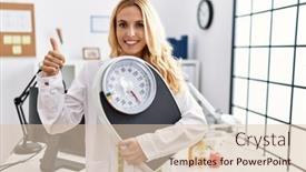  Presentation with loss - PPT theme with beautiful-blonde-nutritionist-woman-holding background and a lemonade colored foreground