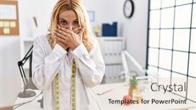  Presentation with dietitian - Slide set having beautiful-blonde-nutritionist-woman background and a lemonade colored foreground