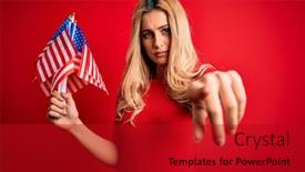  Presentation with independence day - PPT theme consisting of beautiful-blonde-patriotic-woman-holding background and a crimson colored foreground