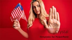  Presentation with independence day - Amazing presentation design having beautiful-blonde-patriotic-woman-holding backdrop and a crimson colored foreground