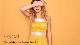  Presentation with sad woman - Presentation design consisting of beautiful-blonde-pin-up-woman background and a  colored foreground