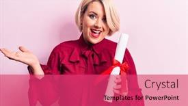  Presentation with diploma - Presentation theme with beautiful-blonde-plus-size-woman background and a red colored foreground