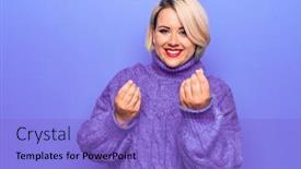  Presentation with purple business - Presentation theme consisting of beautiful-blonde-plus-size-woman background and a light blue colored foreground