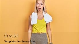  Presentation with sports - Slide set with beautiful-blonde-sports-woman-wearing background and a  colored foreground