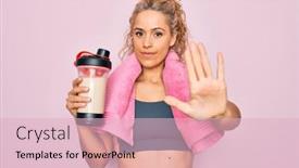  Presentation with protein - PPT theme enhanced with beautiful-blonde-sporty-woman-doing background and a lemonade colored foreground