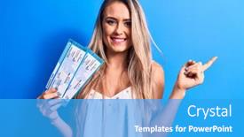  Presentation with airline - PPT layouts having beautiful-blonde-tourist-woman background and a teal colored foreground