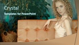  Presentation with beautiful skin - PPT theme with beautiful-blonde-with-afro-curls background and a ocean colored foreground