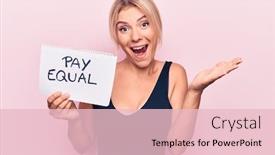  Presentation with equality - Beautiful presentation theme featuring beautiful-blonde-woman-asking backdrop and a lemonade colored foreground