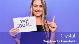  Presentation with equality - Slide deck enhanced with beautiful-blonde-woman-asking background and a royal blue colored foreground