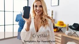  Presentation with retail - PPT layouts enhanced with beautiful-blonde-woman-at-retail background and a coral colored foreground