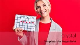  Presentation with teen mom cap and gown holding a baby - Presentation featuring beautiful-blonde-woman-controlling-menstruation background and a red colored foreground