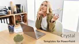  Presentation with online shopping - Theme featuring beautiful-blonde-woman-doing-online background and a coral colored foreground