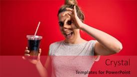  Presentation with beverage - Presentation theme having beautiful-blonde-woman-drinking-cola background and a red colored foreground
