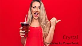  Presentation with beverage - Presentation theme with beautiful-blonde-woman-drinking-cola background and a crimson colored foreground