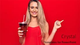  Presentation with beverage - Presentation theme consisting of beautiful-blonde-woman-drinking-cola background and a crimson colored foreground