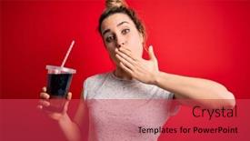  Presentation with beverage - Audience pleasing PPT layouts consisting of beautiful-blonde-woman-drinking-cola backdrop and a red colored foreground