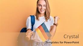  Presentation with student exchange - Theme enhanced with beautiful-blonde-woman-exchange-student background and a yellow colored foreground
