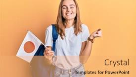  Presentation with japan flag - Slide deck consisting of beautiful-blonde-woman-exchange-student background and a yellow colored foreground
