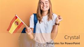  Presentation with student exchange - Slide deck having beautiful-blonde-woman-exchange-student background and a yellow colored foreground