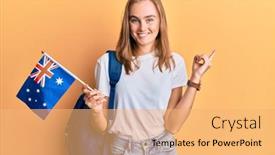  Presentation with student exchange - Presentation theme consisting of beautiful-blonde-woman-exchange-student background and a yellow colored foreground