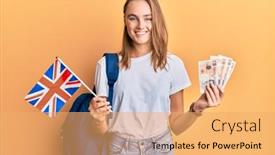  Presentation with student exchange - Slide deck with beautiful-blonde-woman-exchange-student background and a yellow colored foreground