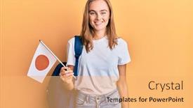  Presentation with japan flag - Presentation theme consisting of beautiful-blonde-woman-exchange-student background and a yellow colored foreground