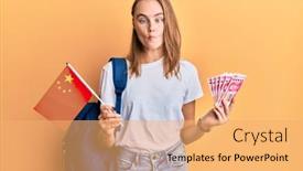  Presentation with student exchange - Beautiful slide set featuring beautiful-blonde-woman-exchange-student backdrop and a yellow colored foreground