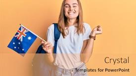  Presentation with student exchange - PPT theme featuring beautiful-blonde-woman-exchange-student background and a yellow colored foreground