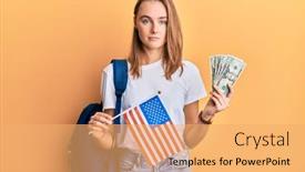  Presentation with student exchange - Audience pleasing slide deck consisting of beautiful-blonde-woman-exchange-student backdrop and a yellow colored foreground