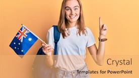  Presentation with student exchange - Cool new PPT theme with beautiful-blonde-woman-exchange-student backdrop and a yellow colored foreground