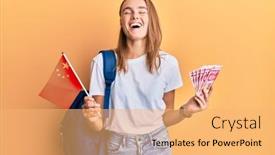  Presentation with student exchange - Presentation design having beautiful-blonde-woman-exchange-student background and a yellow colored foreground