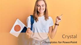  Presentation with japan flag - Audience pleasing PPT theme consisting of beautiful-blonde-woman-exchange-student backdrop and a yellow colored foreground
