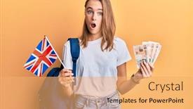  Presentation with student exchange - Colorful presentation enhanced with beautiful-blonde-woman-exchange-student backdrop and a yellow colored foreground