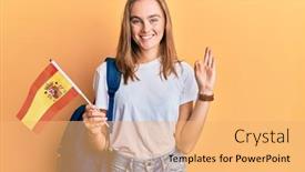  Presentation with student exchange - PPT layouts with beautiful-blonde-woman-exchange-student background and a yellow colored foreground
