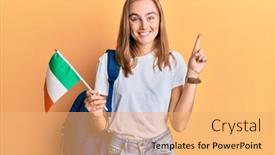  Presentation with student exchange - Cool new presentation with beautiful-blonde-woman-exchange-student backdrop and a  colored foreground