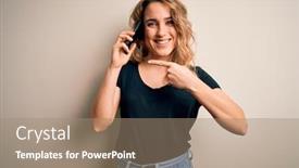  Presentation with smartphone - Beautiful presentation theme featuring beautiful-blonde-woman-having-conversation backdrop and a coral colored foreground