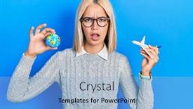  Presentation with woman world - PPT layouts consisting of beautiful-blonde-woman-holding-airplane background and a light blue colored foreground