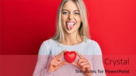  Presentation with heart - Beautiful slides featuring beautiful-blonde-woman-holding-heart backdrop and a red colored foreground