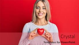  Presentation with heart - Cool new slides with beautiful-blonde-woman-holding-heart backdrop and a red colored foreground