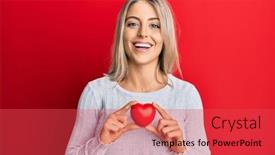  Presentation with heart - Slides featuring beautiful-blonde-woman-holding-heart background and a red colored foreground
