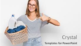  Presentation with laundry detergent - Amazing theme having beautiful-blonde-woman-holding-laundry backdrop and a white colored foreground