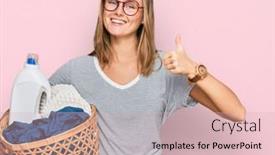  Presentation with laundry detergent - Presentation theme consisting of beautiful-blonde-woman-holding-laundry background and a lemonade colored foreground