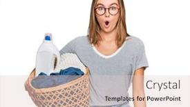  Presentation with laundry detergent - PPT theme featuring beautiful-blonde-woman-holding-laundry background and a lemonade colored foreground