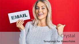  Presentation with email - PPT theme enhanced with beautiful-blonde-woman-holding-paper background and a lemonade colored foreground