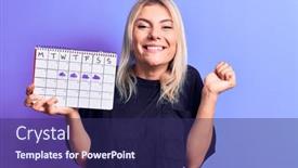  Presentation with weather - Colorful slide set enhanced with beautiful-blonde-woman-holding-weather backdrop and a navy blue colored foreground