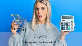  Presentation with supermarket - PPT theme with beautiful-blonde-woman-holding background and a light blue colored foreground