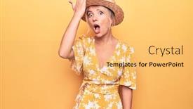  Presentation with vacation - Amazing slides having beautiful-blonde-woman-on-vacation backdrop and a yellow colored foreground