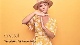  Presentation with summer time - PPT layouts enhanced with beautiful-blonde-woman-on-vacation background and a yellow colored foreground